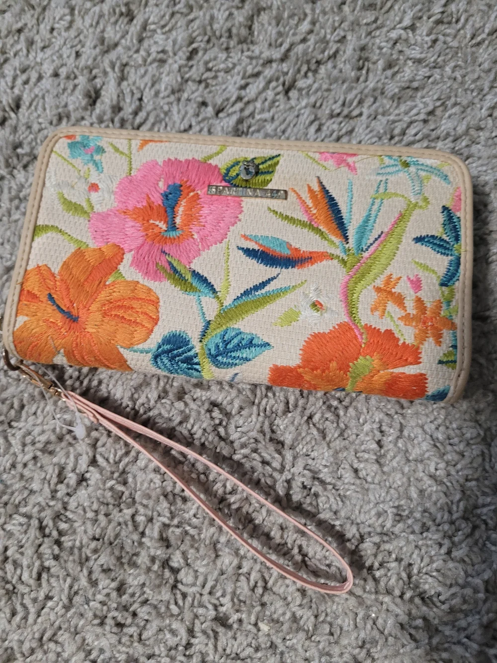 Spartina 449 Floral Embroidered Wristlet Wallet in Cream and Multi